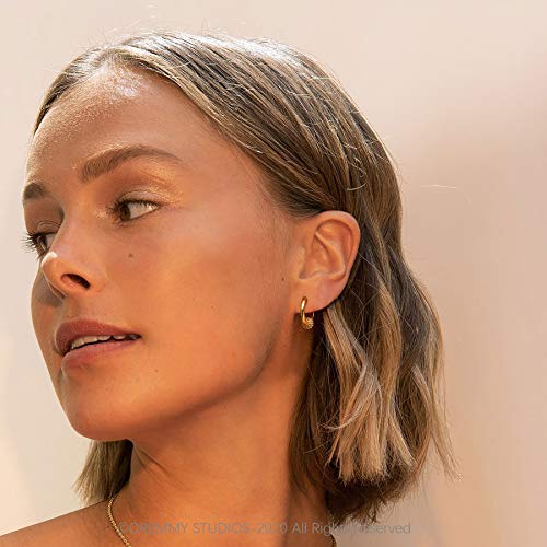 DREMMY STUDIOS Gold Dainty Huggie Hoop Earrings 18K Gold Plated Exquisite Open Tassel Dangle Charm Drop Sleeper Geometric Cross Coin Star Heart White CZ Simple Hypoallergenic Earrings for Women - color: Drop-White Ball