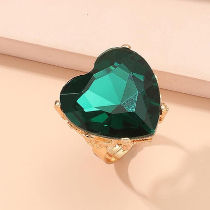 Mnyixsi Fashion Multi Color Big Crystal Heart Ring for Women, Open Adjustable Design Colorful Thick Heart Wedding Statement Ring, Shiny CZ Crystal Love Romantic Engagement Promise Ring Style 3 - color: Style 3