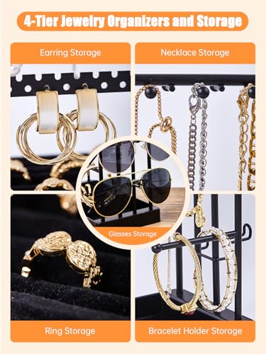 Jewelry Stand Holder Organizer, Sunglass Organizer for 6 Pairs of Eyewear Display, 3 Tier Jewelry Stand Necklace Holder, Gift for Women, Jewelry Holder for Necklace, Earring, Bracelet, Ring