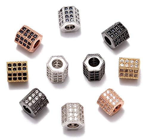 AD Beads Zircon Pave Rhinestones Hexagon Big Hole Bracelet Connector Spacer Beads 10pcs Mixed Color Hexagon 7x8mm - color: 10pcs Mixed Color Hexagon (7x8mm)