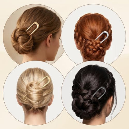 3PCS French Hair Pins for Women, U-Shaped Metal Hair Sticks for French Twist Bun Updo, Decorative Hair Forks for Thick Hair, Gold Silver Black Hair Clips Accessories
