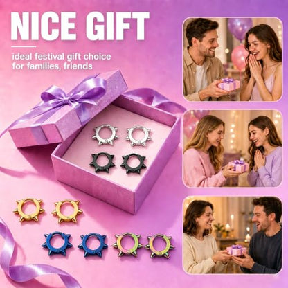 Stainless Steel Mens Womens Hoop Earrings Piercings Huggie Hypoallergenic - color: silver, blue, black, rainbow, gold
