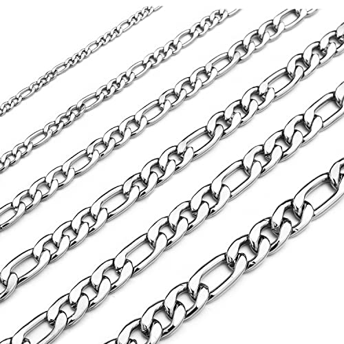 Monily 24K Gold Plated Figaro Chain Stainless Steel Necklace Men Women - color: stainless steel