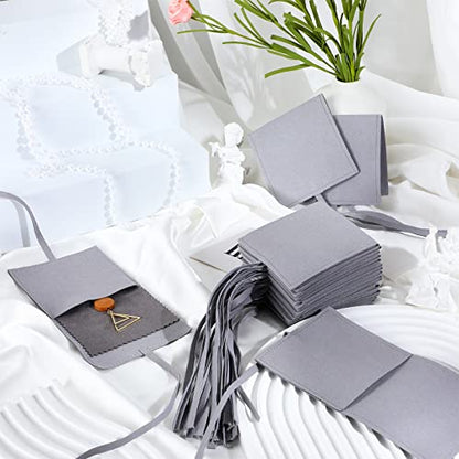 120 Pcs Microfiber Jewelry Pouch 8 x 8cm Jewelry Packaging Bag Gift Bow Tie Bracelet with Cleaning Cloth(Gray) - color: Gray