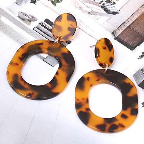Acrylic Earrings For Women Statement Geometric Earrings Resin Acetate Drop Dangle Earrings Mottled Hoop Earrings Fashion Jewelry - color: D:Tortoiseshell