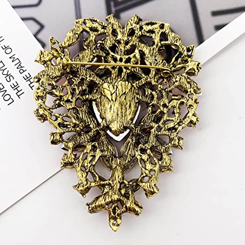 SELOVO Leaf Bouquet Scarf Big Brooch Pin Broach Crystal Jewelry - color: Red
