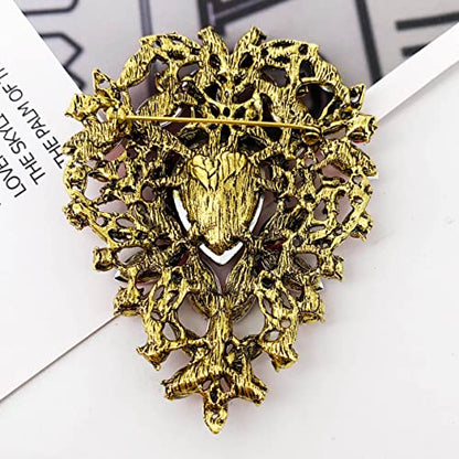 SELOVO Leaf Bouquet Scarf Big Brooch Pin Broach Crystal Jewelry - color: Red