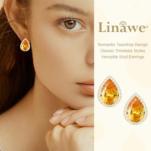 Linawe Women Stud Earrings, Teardrop Diamond Moissanite Cubic Zirconia Earrings Studs Rhinestone Jewelry Gold/Silver/Rose Gold - color: Gold,Nov