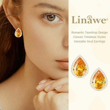Linawe Women Stud Earrings, Teardrop Diamond Moissanite Cubic Zirconia Earrings Studs Rhinestone Jewelry Gold/Silver/Rose Gold - color: Gold,Nov