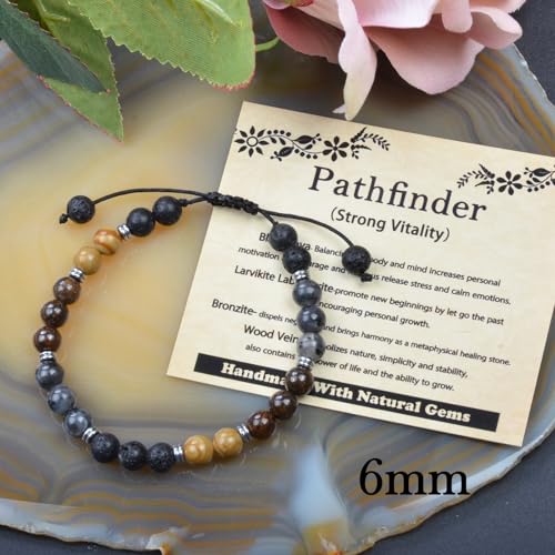 468Handmade Adjustable Natural Gemstone Crystal Bracelet Healing Power Energy Inspirational Gifts with Card for Unisex - color: 18-Pathfinder（Strong Vitality）, size: 6mm