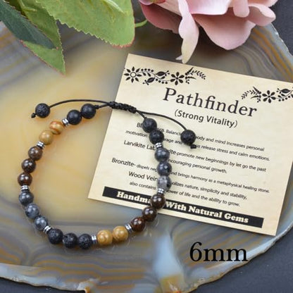 468Handmade Adjustable Natural Gemstone Crystal Bracelet Healing Power Energy Inspirational Gifts with Card for Unisex - color: 18-Pathfinder（Strong Vitality）, size: 6mm