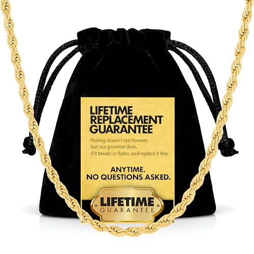 LIFETIME JEWELRY Gold Rope Chain for Men & Women - 24k Gold Necklace - Lifetime Replacement - Diamond Cut Real Gold Plated Chain - Heavy Duty Clasp - 3mm - color: Gold, size: 20 inches