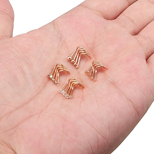 Ruifan 20G 18G Surgical Steel 1.5mm-3mm Flat Ball Clear Diamond CZ Nose Stud Rings Screw Piercing Jewelry 16-26PCS - color: 18G: 16PCS - Rose Gold