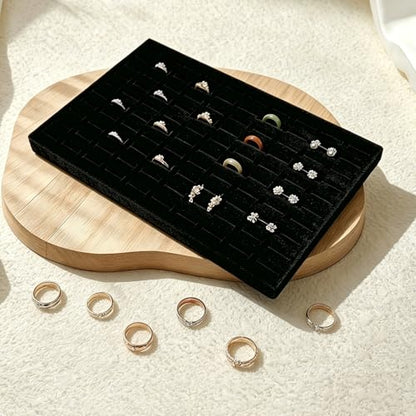 6 Pack Black Velvet Ring Organizer Foams, 100 Slot Earring Storage Box, 11 x 7 x 0.5 In Earring Jewelry Ring Inserts Foam Tray Velvet Jewelry Box for Drawer Dresser Store Boutique Display
