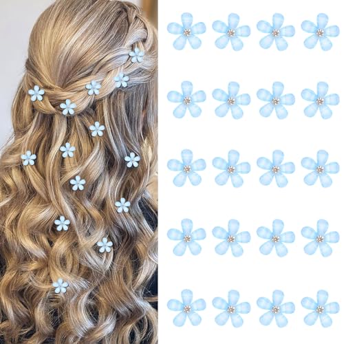 YISSION 20Pcs Rhinestone Decorative Bridal Hair Accessories - Mini Blue Flower Hair Pins, Barrettes and Clips for Girls and Women - color: Blue