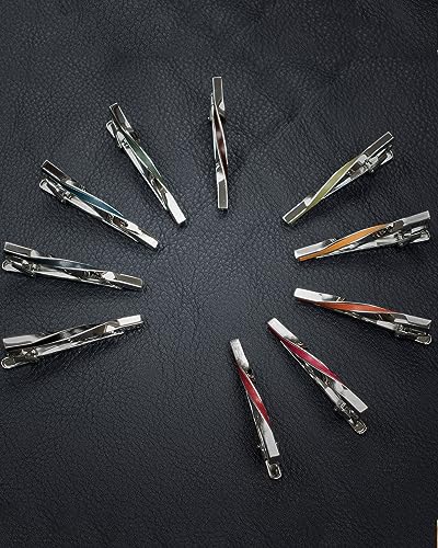 [TAVARAT] Tie Clip Tie Clips for Men Genuine Leather Silver Tie Bar Tie Pin Tps-078 - style: 10set
