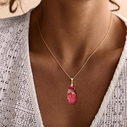 Suyi Stone Necklace for Women Teardrop Colorful Pendant Necklaces - color: Red Gold