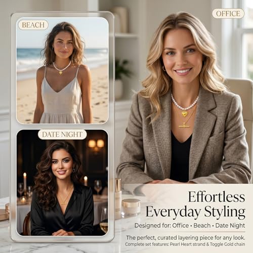 Layered Necklaces for Women Pearl Necklace Stack Gold T Bar Necklace Set Dainty Heart Pendant Jewelry Trendy 2026 Fashion Accessories Gifts - color: A1:2pcs-gold
