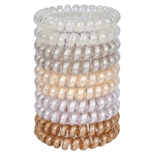 JessLab Spiral Hair Ties for Women, 10-Pack Traceless No-Damage Ponytail Holders, Coils Hair Bands for Girls, Assorted Colors - color: #48
