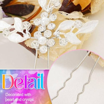 HEREAD Pearl Wedding Hair Pins Accessories for Women(Pack of 3) | Silver and Gold and Rose Gold Leaf Bridal Hair Clip Silver Rhinestone Pieces for Brides - color: B Silver