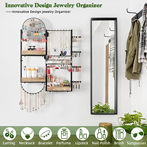 Keebofly Large Jewelry Organizer - Big Wall Mount Hanging Jewelry Holder Display for Earrings, Rings, Necklaces, Bracelets, Makeup, Perfume & Watches - color: Rustic Brown