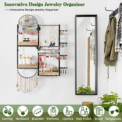 Keebofly Large Jewelry Organizer - Big Wall Mount Hanging Jewelry Holder Display for Earrings, Rings, Necklaces, Bracelets, Makeup, Perfume & Watches - color: Rustic Brown