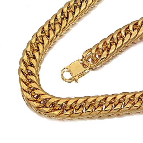 Men Curb Chain Necklace Stainless Steel/sliver/black/gold Chunky Double Tight Cuban Link Hip Hop Neck Chains for Men,width:22MM 18inch-32inch 8 Length Options - color: gold, size: 30