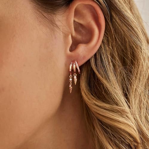 Dangle Earrings for Women,14k Gold Plated Triple Huggie Stud Earrings Cute Statement Chain Earring Dainty Drop Earrings for Women Trendy Gold Plated Jewelry - color: rose gold - dangle2