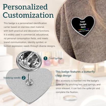 Custom Lapel Pins With Logo - Custom Pins Customized Buttons for men Customized Pin Bulk - color: Love-Silver