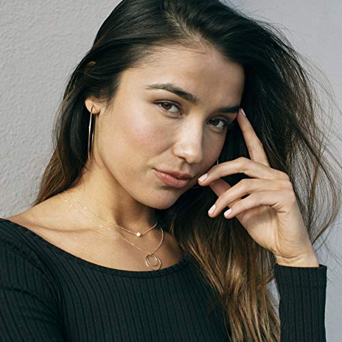Aobei Pearl 18K Gold Plated Paperclip Chain Choker Satellite Chain Freshwater Cultured Biwa Pearl Pendant Necklace Dainty Turquoise Jewelry for Women - color: White Single Freshwater Cultured Pearl Choker