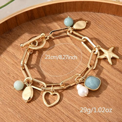 14K Gold & Silver Plated Lightweight Link Bracelet for Women | Stackable Bracelets ,14K Gold Plated Bracelets with CZ,Lightweight Trendy Chain Bracelet Jewelry Gift - style: amazonite