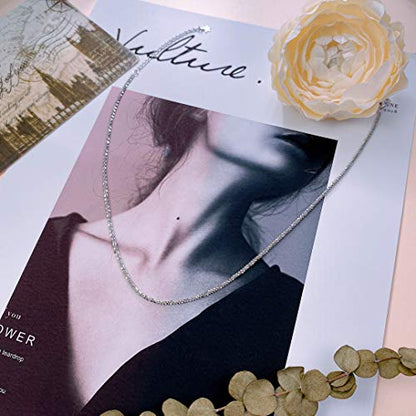 Ladytree S925 Sterling Silver Dainty Simple Choker Necklace,Rolo Chain,Adjustable 13 inches to 16 inches - style: 11_Gypsophila Chain Choker