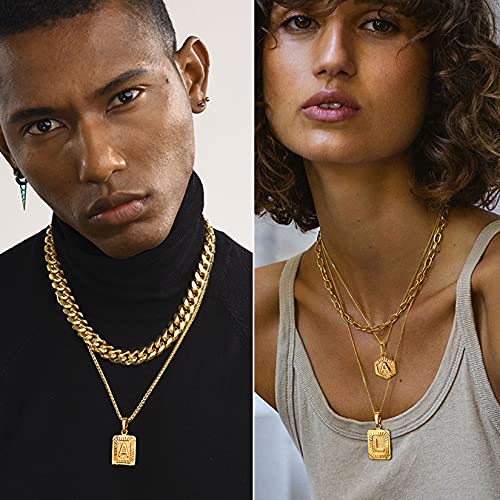 U7 Initial Necklaces for Women, Square Letter Pendant Necklace | Gold & Silver Plated A-Z Pendant | Personalized Large Monogram | 20+2" Adjustable Chain | Gift Packed for Mom Wife Friends - color: a. Gold, style: E