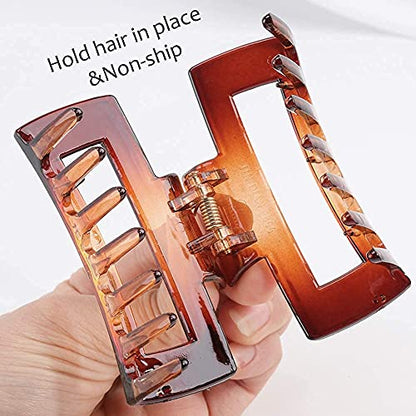 Canitor Hair Claw Clips for Thin Hair 3.1 inches Acrylic Rectangular Hair Clips Tortoise Barrettes French Design Banana Jaw Clips Hair Clips Non-slip Clip - color: black, amber, off white, jelly yellow