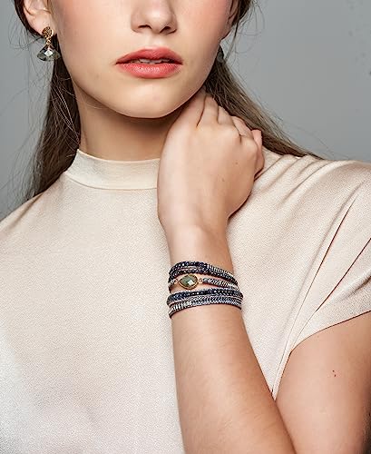 Bracelet for Women – Handmade Vegan Boho Natural Stone Layered Bracelet, Thailand Bohemian Stackable Beaded Wrap Bracelets, Summer Hippie Bracelet Stack, Fashion Jewelry Gifts - color: A3-Nightfall