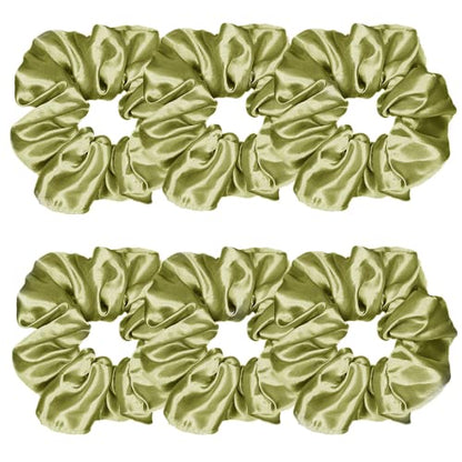 Sufermoe 6 Pcs Satin Silk Hair Scrunchies, Olive Green (4.5 Inch, Hair Ties, Hair Bands, Ponytail Holders, Hair Accessories for Women and Girls) - color: Olive Green