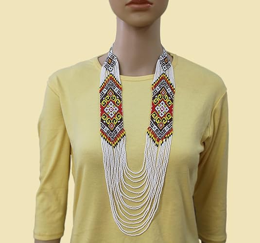 Layered Beaded Necklace – Boho Native Handmade Seed Bead Tassel Necklace, Bohemian Large Statement Beaded Necklace for Women (Multicolor)