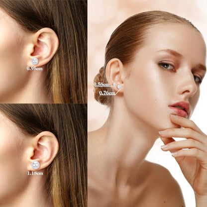 24 Pairs Pearl Studs Earrings for Women, Faux Simulated Pearl Earrings 4 Mixed Sizes Round Ball Pearls Stud Earring Set - color: White, Beige