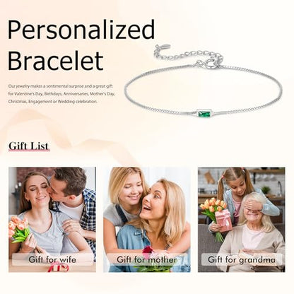 Sterling Silver Personalized 1-6 Birthstone Bracelet for Women Mothers Day Bracelet for Mom Daughter Custom Dainty Jewelry for Christmas Birthday Gift Ideas - style: Silver-1 stone
