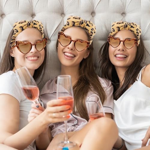 Semato 4 Pcs Leopard Bridesmaid Proposal Gifts Bridesmaid Spa Headband, Hair Claw Clips, Heart Shaped Sunglasses and Smooth Satin Scrunchies - color: Leopard