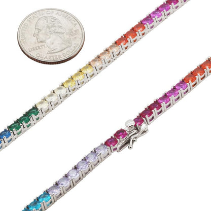14k White Gold Plated AAA Cubic Zirconia 4mm Rainbow Tennis Chain Necklace Bracelet 7.5”-24” - size: 20"