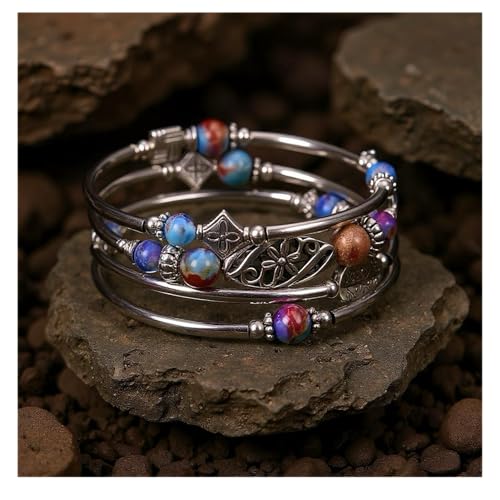 Boho Wrap Beaded Bracelet for Women – Handmade Natural Stone Jewelry – Stainless Steel Adjustable Ethnic Chic Gift - color: Emperor Jasper Stone