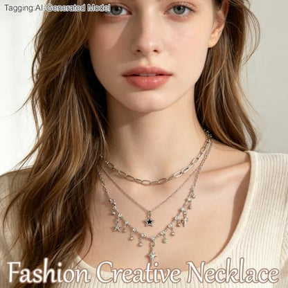 24 Pcs Y2K Necklace Set, Layered Grunge Emo Jewelry Pack With Cross, Butterfly, Heart, Moon, Star, and Pearl Chain Pendant Accessories, Daily Wear Gifts for Women - color: 16 Pcs Silver