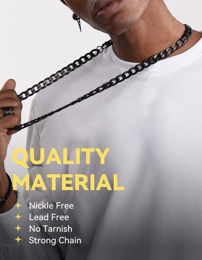 ChainsHouse Stainless Steel Cuban Link Chain Necklace for Mens Jewelry | 4mm/6mm/9mm/13mm Width Flat Cuban Chain, Black/14K Gold Plated Hip Hop Jewelry Mens Necklace 14"-30" Length with Gift Box - color: Black