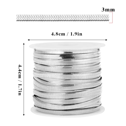 33FT 3mm Stainless Steel Chains Snake Chains Roll Bulk for Jewelry Making | 304 Stainless Steel Flat Snake Chains Roll Spool for DIY Craft Necklace Bracelet - color: 3.0mm Stainless Steel Flat Snake Chains