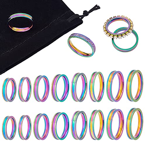 UNICRAFTALE 16pcs 8 Size Rainbow Blank Core Ring Size 6-13 Stainless Steel Grooved Ring with Velvet Pouches Round Empty Ring for Inlay Ring Jewelry Band Making and Gift - color: Rainbow, size: 8 Sizes