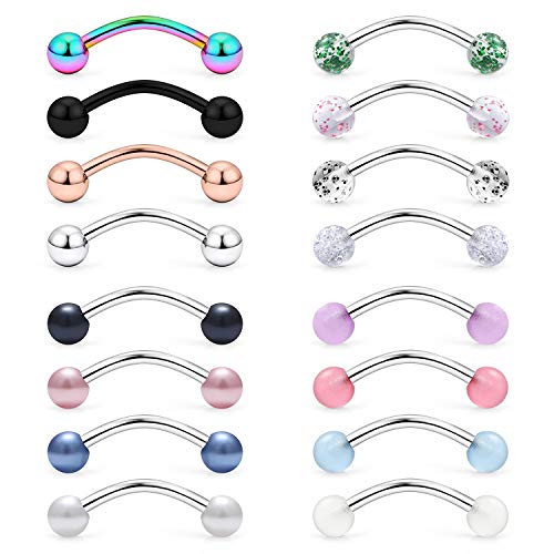 316L Surgical Steel Curved Barbell Snake Eyes Tongue Ring Piercing 16G 14G 4-16PCS - style: 16PCS - 14G 5/8" (16mm)