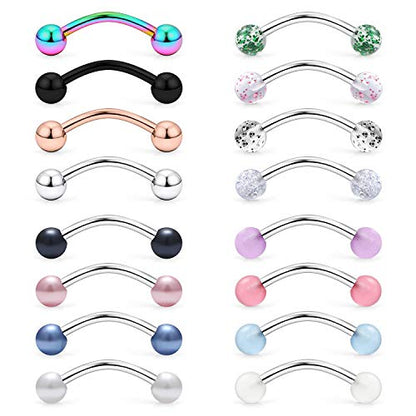 316L Surgical Steel Curved Barbell Snake Eyes Tongue Ring Piercing 16G 14G 4-16PCS - style: 16PCS - 14G 5/8" (16mm)