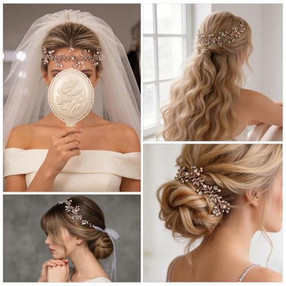 Bridal Headpiece Wedding Headband Rhinestone Hair Accessories for Birthday Party First Communion (Rose Gold) - color: Rose Gold