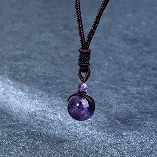 Jovivi Healing Crystals Necklace Natural Tiger Eye Amethyst Lucky Blessing Protection Chakra Beads Stone Pendant for Women Men Adjustable - color: Red Tiger Eye+Amethyst 2pcs
